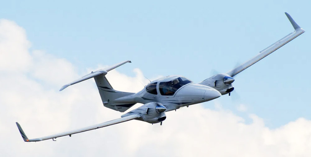 A Diamond DA42 aircraft on a training flight
